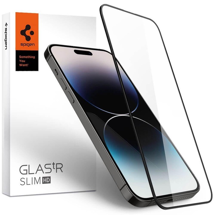Стъклен Протектор за iPhone 14 Pro Max, SPIGEN FC Glass, Черен