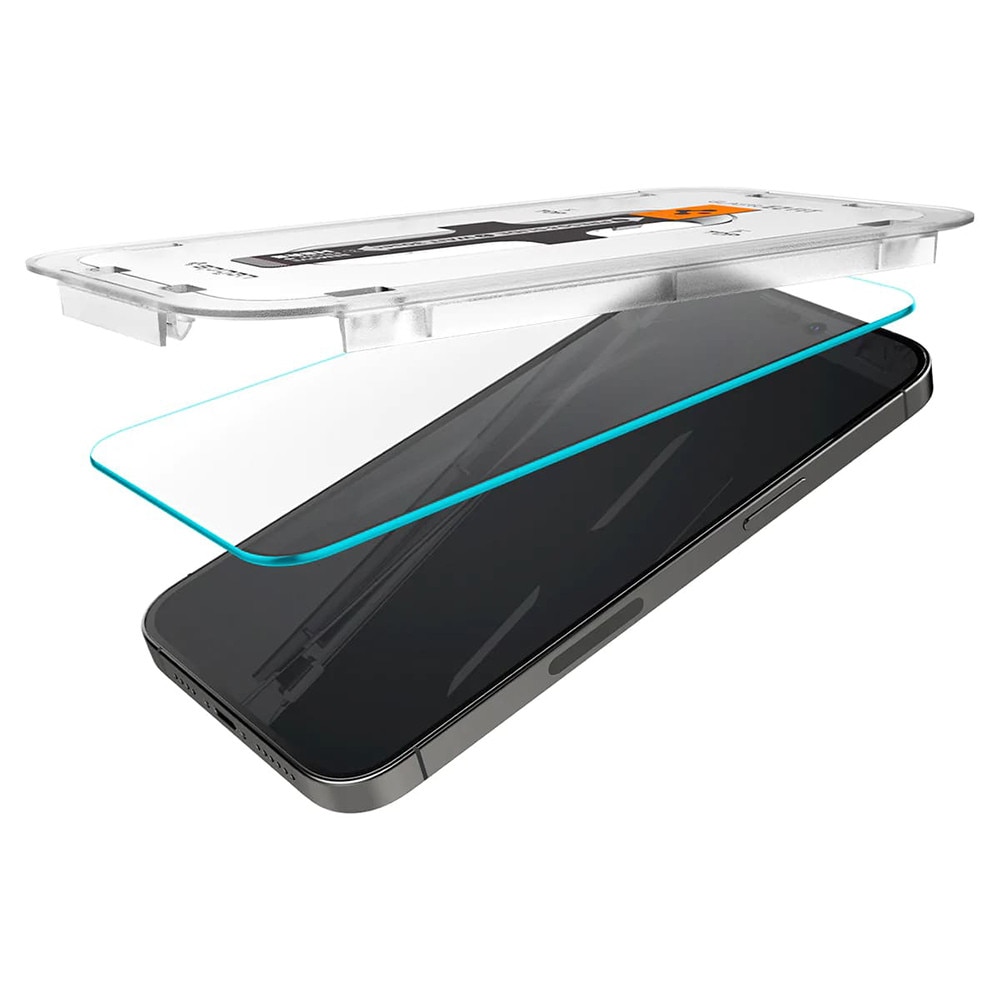 Set 2 folii sticla cu sistem de montare Case friendly Spigen GLAStR EZ FIT compatibil cu iPhone 14 Pro