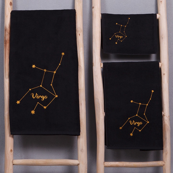 Set De Prosoape Negre, model broderie "fecioara”, 100 x 150 cm, din bumbac 100%, greutate 600 gr/mp
