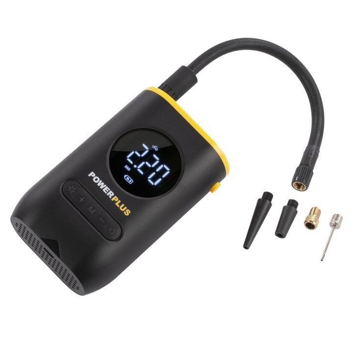 Авто компресор, Преносим въздушен, интелигентен Powerplus POWX1710, USB, електронен дисплей, 8V, led лампа, 10bar, цифров дисплей