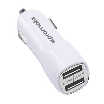Incarcator auto ultra rapid PROMATE Vivid, Dual USB, 3100mA, White Incarcator auto ultra rapid PROMATE Vivid, Dual USB, 3100mA, White