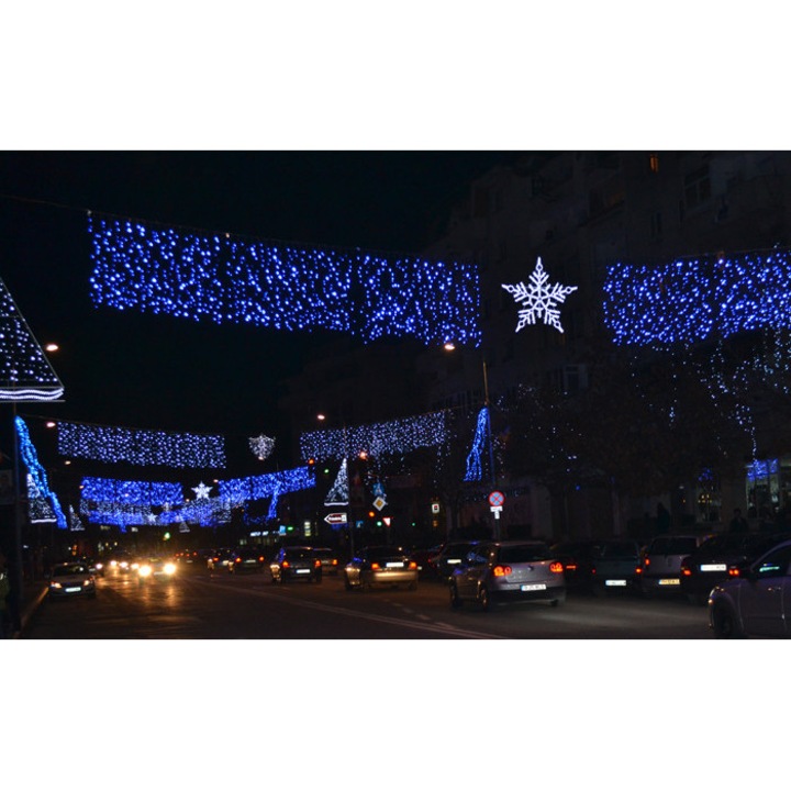 Függöny típusú karácsonyi fényfüzér, vaku, 8 mx 0,8 m, 360 LED, kék, összekapcsolható