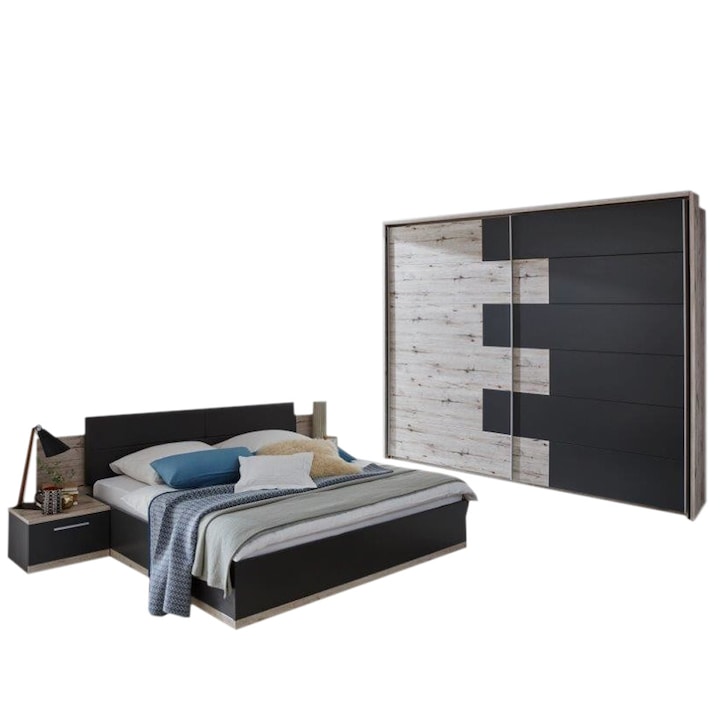 Dormitor Line, Dressing si pat180x200, Stejar / Maro