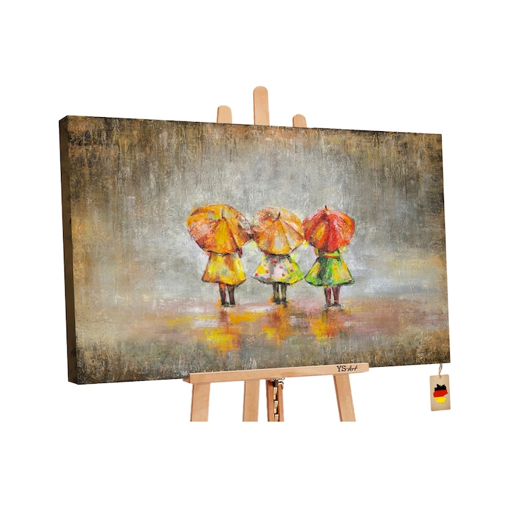 Tablou abstract pictat manual ulei pe panza "Ploaie de vara" 120x80cm