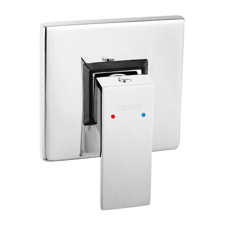 Смесител Ferro Zicco, Стенен, За вана/душ, За вграждане, Вътрешно и външно тяло, Една функция, Едноръкохватков, Монтаж с 2 отвора, Керамичен затварящ механизъм