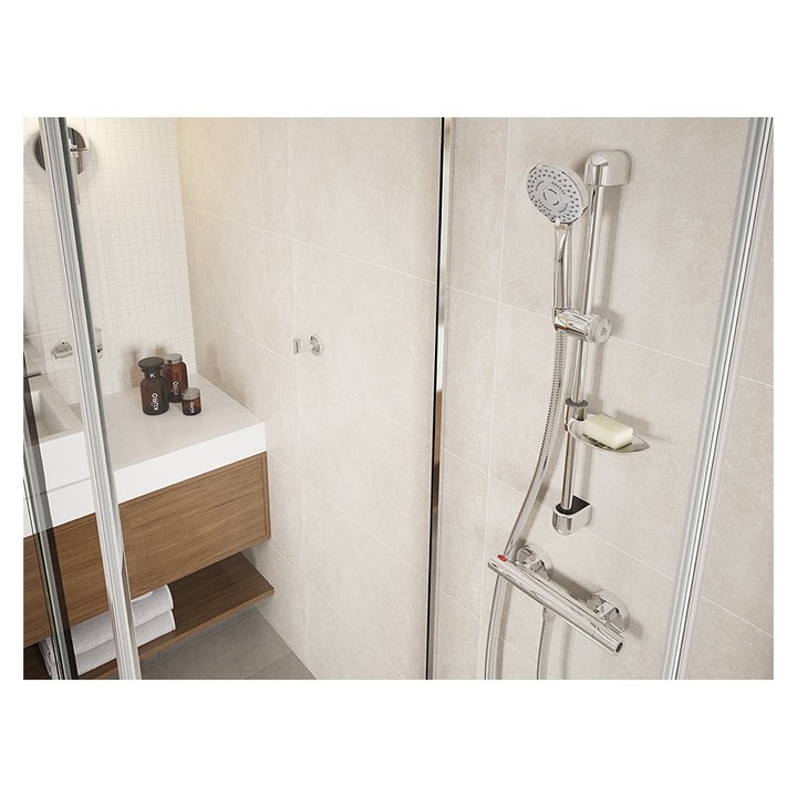 Смесител Ferro Trinity, Стенен, За вана/душ, Без аксесоари, Термостатен, Система безопасен допир, Едноръкохватков, Монтаж с 2 отвора