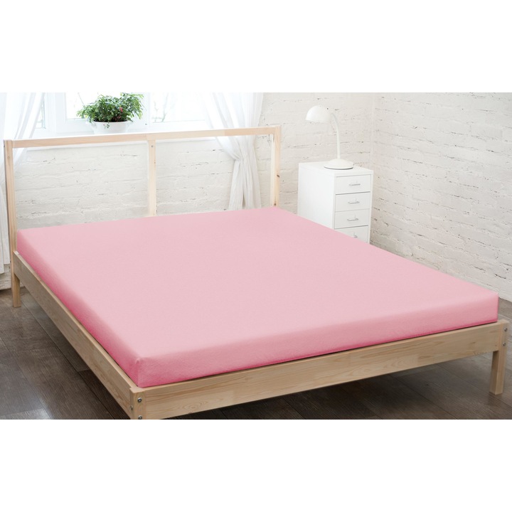 Чаршаф с ластик, Джърси, 120х200 см, Светло розов