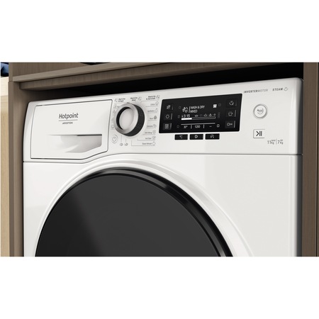Masina de spalat rufe cu uscator Hotpoint Natis NDD11725DAEE, 11 kg spalare, 7 kg uscare, 1600 RPM, Clasa B, Motor Inverter, Display LCD, Alb