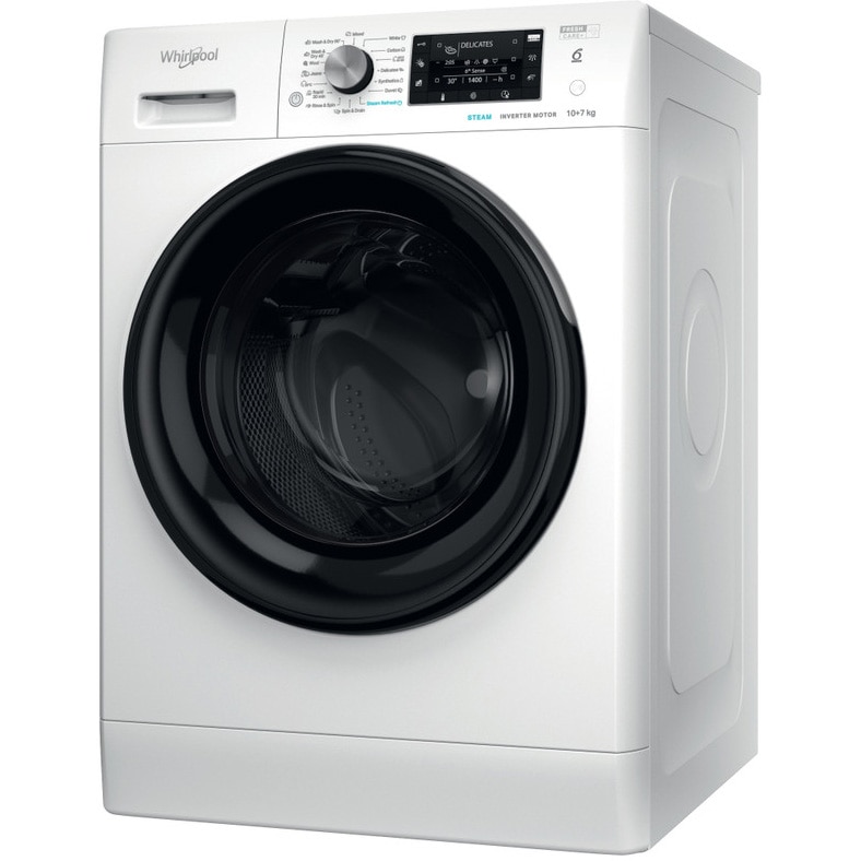 Masina de spalat rufe cu uscator Whirlpool FreshCare+ FFWDD1076258BVEU, 10 kg spalare, 7 kg uscare, 1600 RPM, Clasa B, Tehnologia al 6-lea Simt, FreshCare+, Motor Inverter, Display LCD, Alb