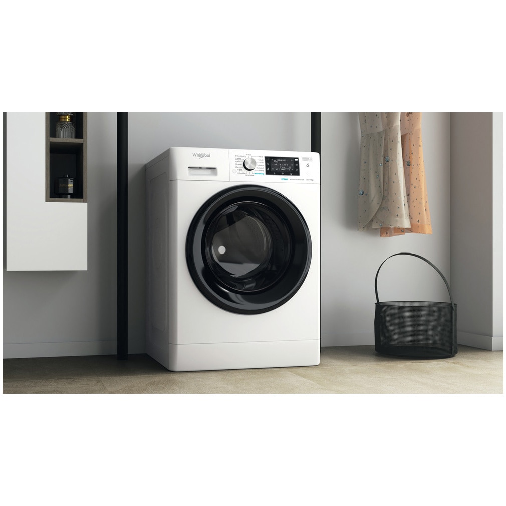 Masina de spalat rufe cu uscator Whirlpool FreshCare+ FFWDD1076258BVEU, 10 kg spalare, 7 kg uscare, 1600 RPM, Clasa B, Tehnologia al 6-lea Simt, FreshCare+, Motor Inverter, Display LCD, Alb