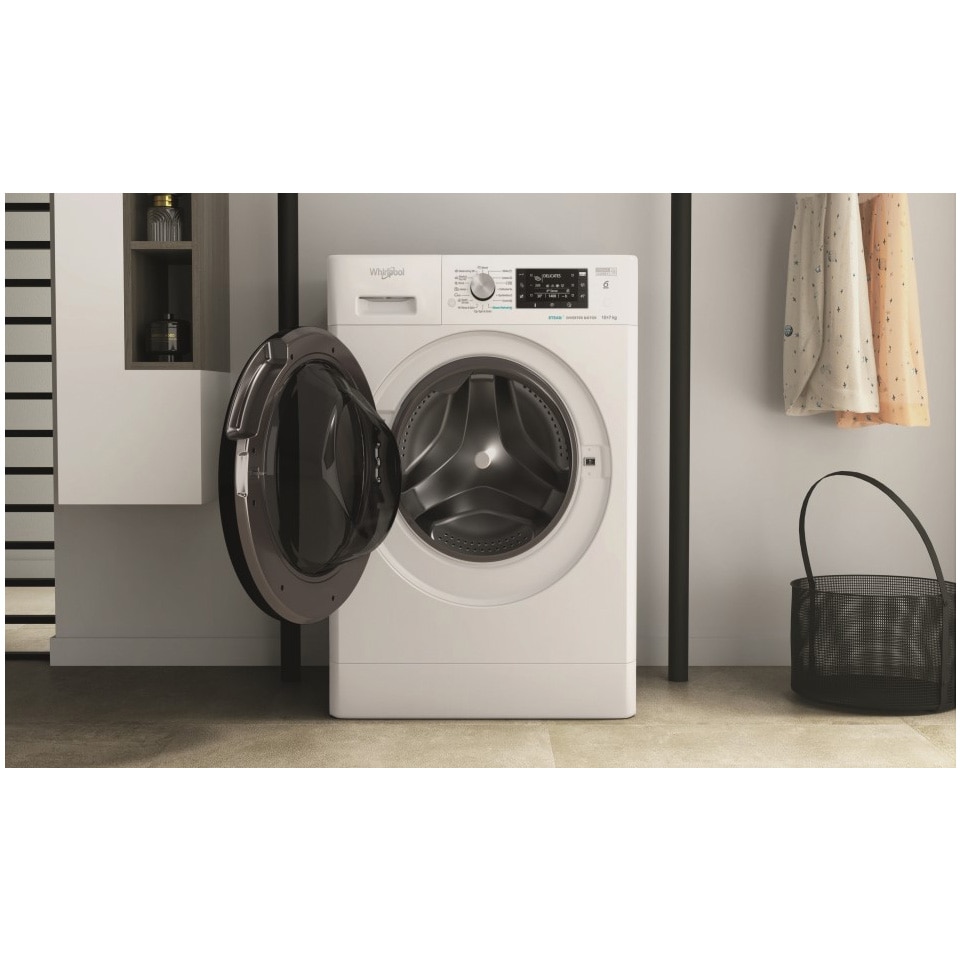 Masina de spalat rufe cu uscator Whirlpool FreshCare+ FFWDD1076258BVEU, 10 kg spalare, 7 kg uscare, 1600 RPM, Clasa B, Tehnologia al 6-lea Simt, FreshCare+, Motor Inverter, Display LCD, Alb