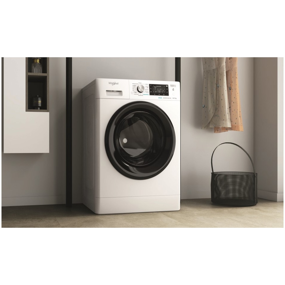 Masina de spalat rufe cu uscator Whirlpool FreshCare+ FFWDD1076258BVEU, 10 kg spalare, 7 kg uscare, 1600 RPM, Clasa B, Tehnologia al 6-lea Simt, FreshCare+, Motor Inverter, Display LCD, Alb