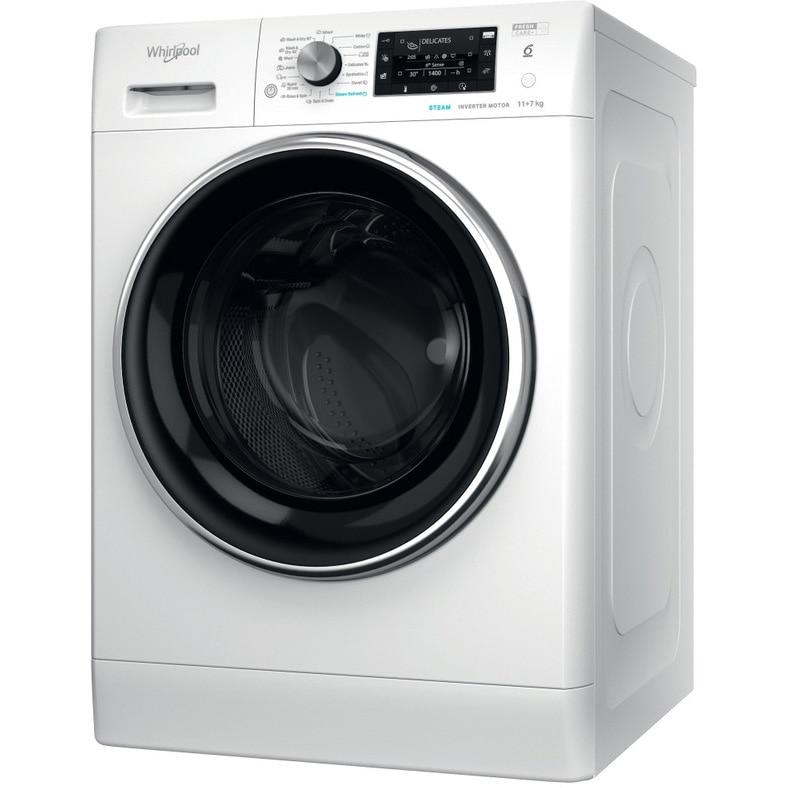 Masina de spalat rufe cu uscator Whirlpool FreshCare+ FFWDD1176258BCVEU, 11 kg spalare, 7 kg uscare, 1600 RPM, Clasa B, Tehnologia al 6-lea Simt, FreshCare+, Motor Inverter, Display LCD, Alb