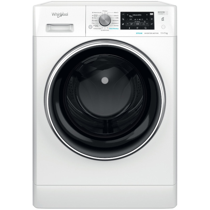 Пералня със сушилня Whirlpool FreshCare+ FFWDD1176258BCVEU, 11 кг пране, 7 кг сушене, 1600 об/мин, Инверторен мотор, Бял