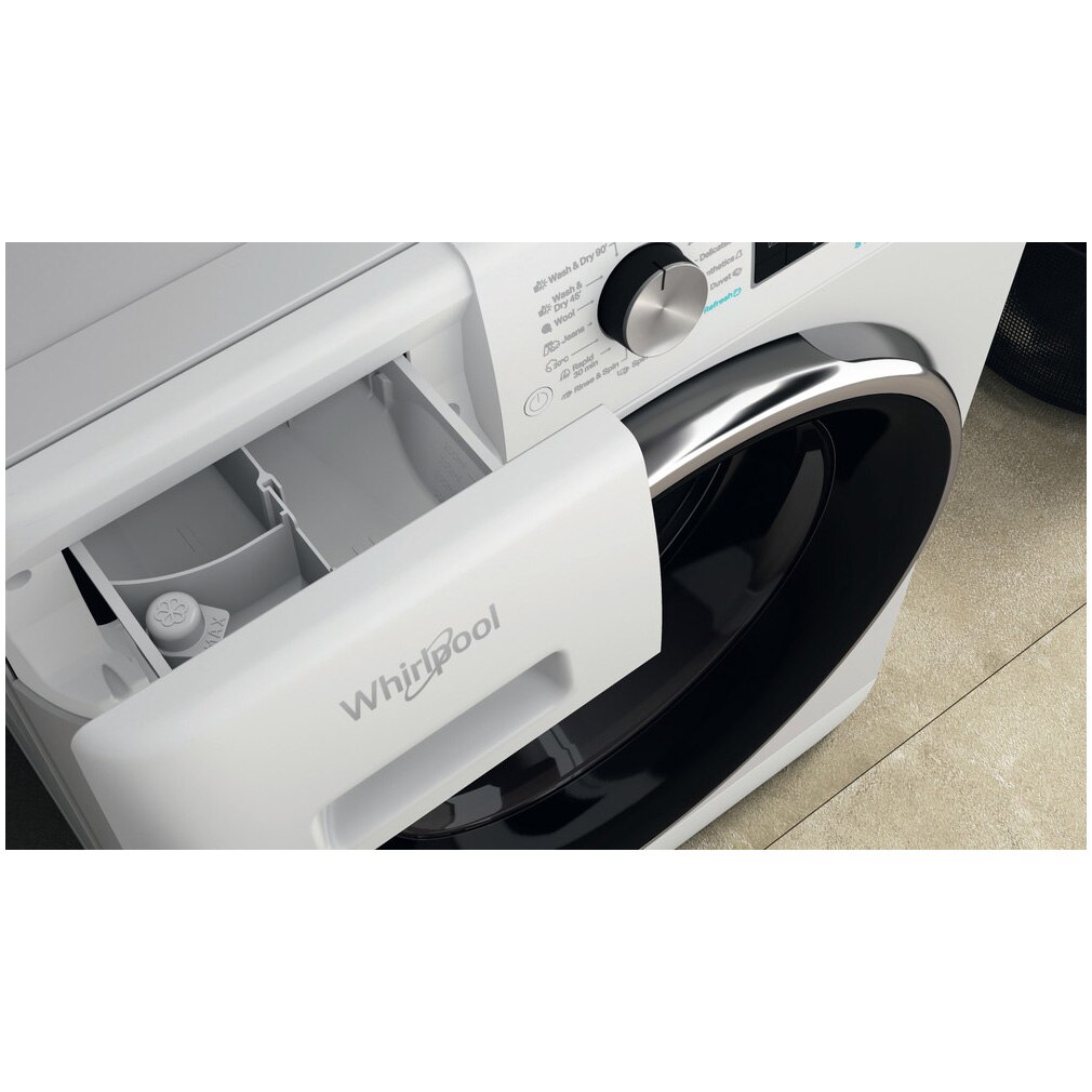 Masina de spalat rufe cu uscator Whirlpool FreshCare+ FFWDD1176258BCVEU, 11 kg spalare, 7 kg uscare, 1600 RPM, Clasa B, Tehnologia al 6-lea Simt, FreshCare+, Motor Inverter, Display LCD, Alb