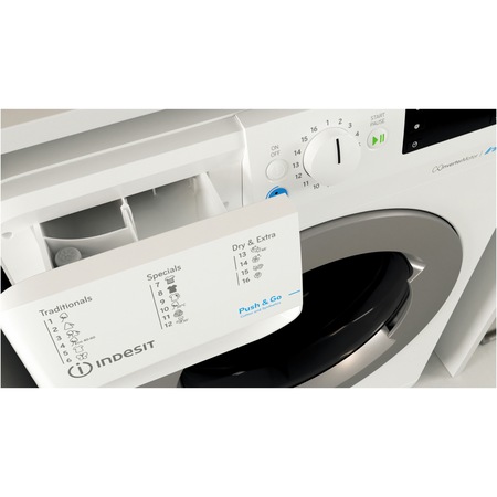 Masina de spalat rufe cu uscator Indesit INNEX BDE964359EWSEU, 9 kg spalare, 6 kg uscare, 1400 rpm, Clasa B, Motor Inverter, Display Digital, Alb
