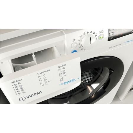 Masina de spalat rufe Slim Indesit INNEX BWSE71295XWBVEU, 7 kg, 1200 RPM, Clasa B, Steam, Push&Go, Motor Inverter, Display Big Digital, Alb
