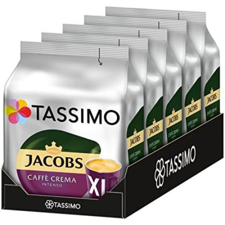 Set 5 x Capsule cafea, Jacobs Tassimo Café Crema Intenso XL, 80 bauturi x 215 ml, 80 capsule