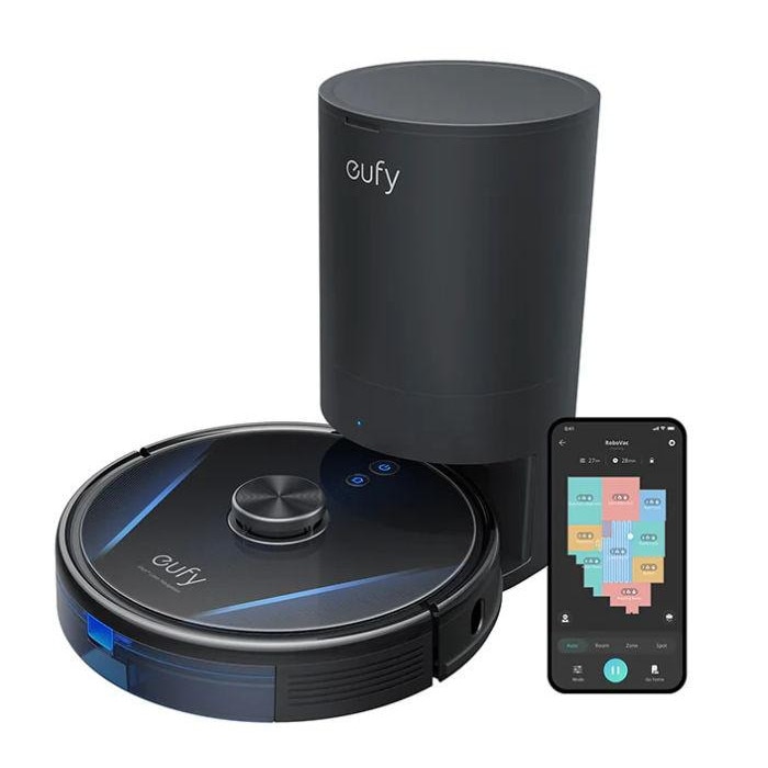 Aspirator robot eufy RoboVac LR30 Hybrid+, Vacuum-Mop 2-in-1, Statie inteligenta de golire automata, iPath Laser Navigation, Wi-Fi, 3000Pa, Negru