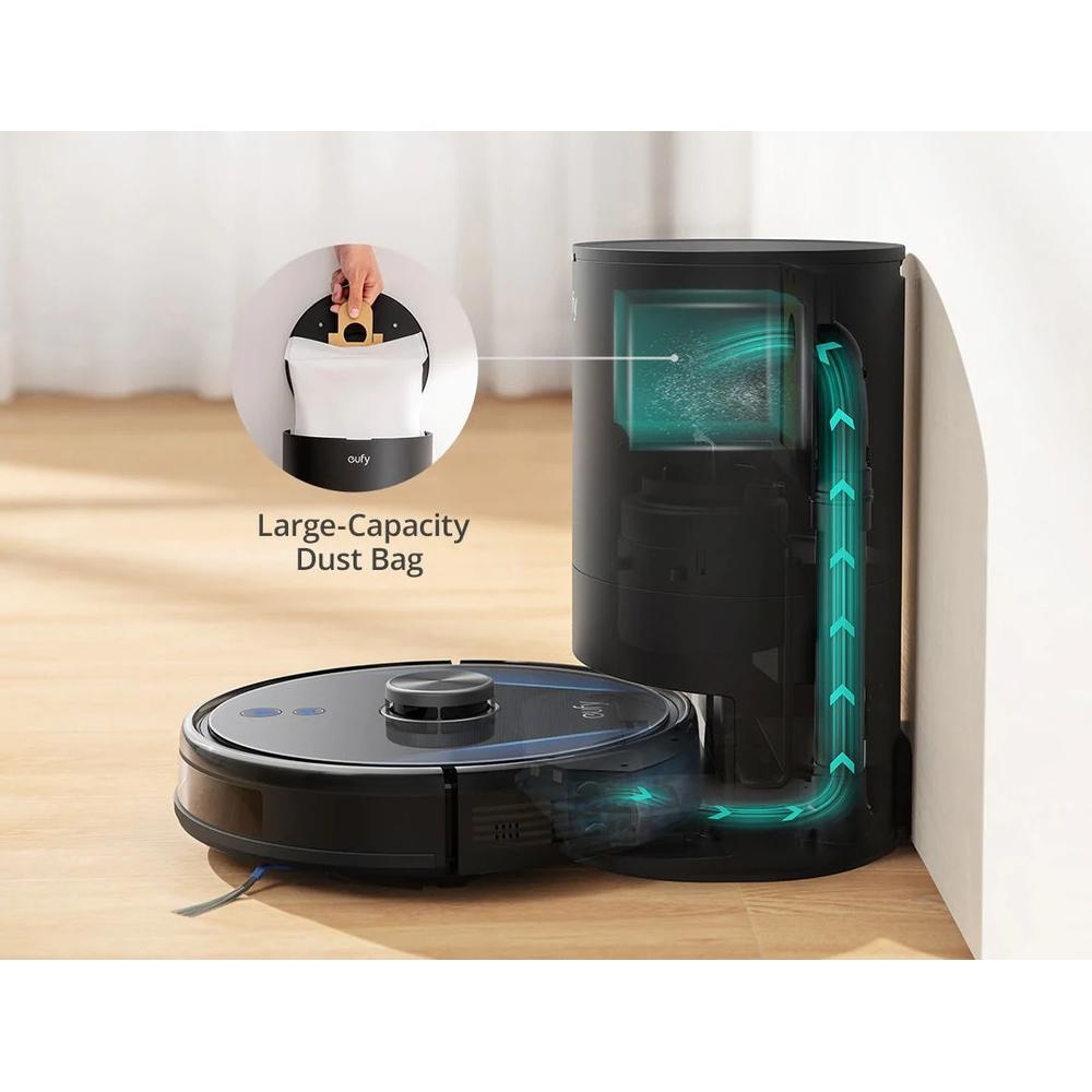Aspirator robot eufy RoboVac LR30 Hybrid+, Vacuum-Mop 2-in-1, Statie inteligenta de golire automata, iPath Laser Navigation, Wi-Fi, 3000Pa, Negru