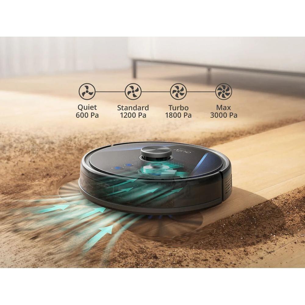 Aspirator robot eufy RoboVac LR30 Hybrid+, Vacuum-Mop 2-in-1, Statie inteligenta de golire automata, iPath Laser Navigation, Wi-Fi, 3000Pa, Negru
