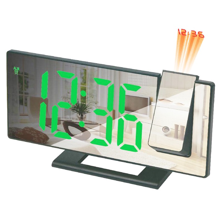 Digitális asztali óra, tükör LED kijelző, idő, dátum, hőmérséklet, riasztó, USB tápegység - DS3618LP