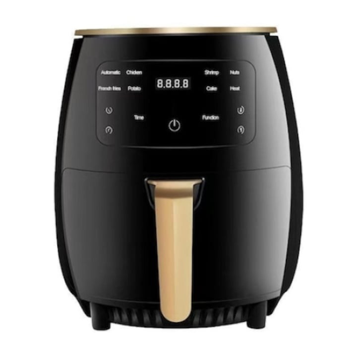 Фритюрник с горещ въздух, въздушен фритюрник S-18, 2400 W, 6L капацитет и цифров дисплей, LCD сензорен контрол, черен