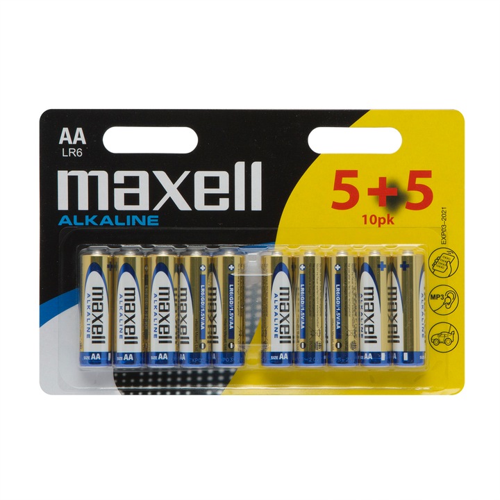 Set 10 baterii, Maxell, AA, 1.5 V, Multicolor