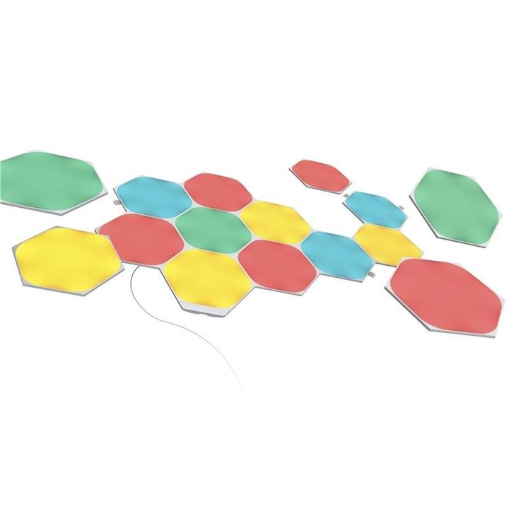 Kit panouri luminoase LED modulare inteligente Nanoleaf, RGB, Wi-Fi, sincronizare muzica, lumina colorata, 15 panouri, Alb