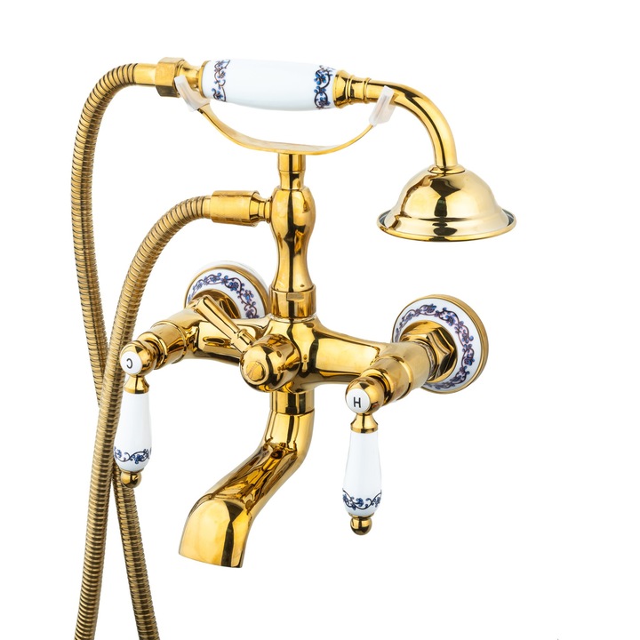 Смесител за вана TRENDY'S, стенен монтаж, златист