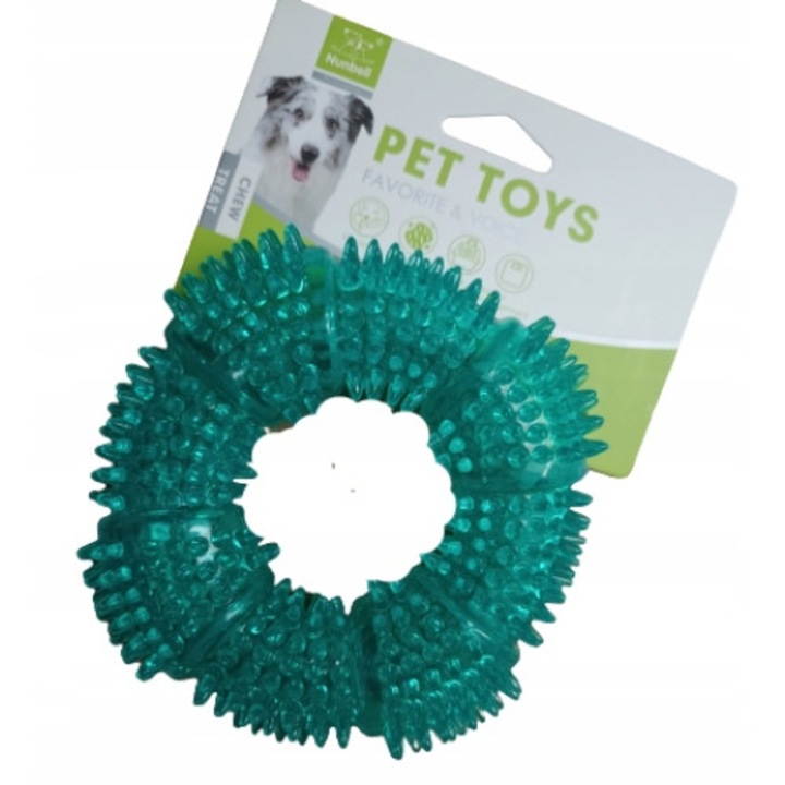 Jucarie caini tip inel pentru dentitie, Nunbell Professional, 12 cm, Verde