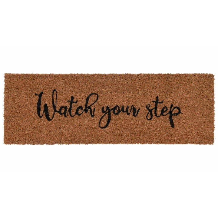 Watch Your Step bejárati szőnyeg, kókuszrost, 25 x 75 cm, bézs