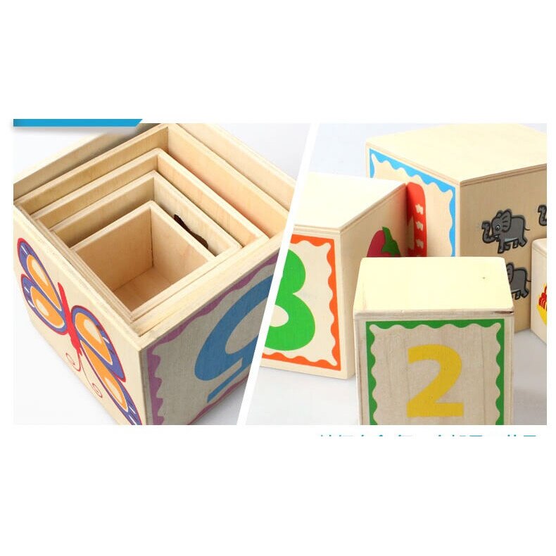 Turn Montessori din lemn 5 cuburi cu cifre, forme si animale - eMAG.ro