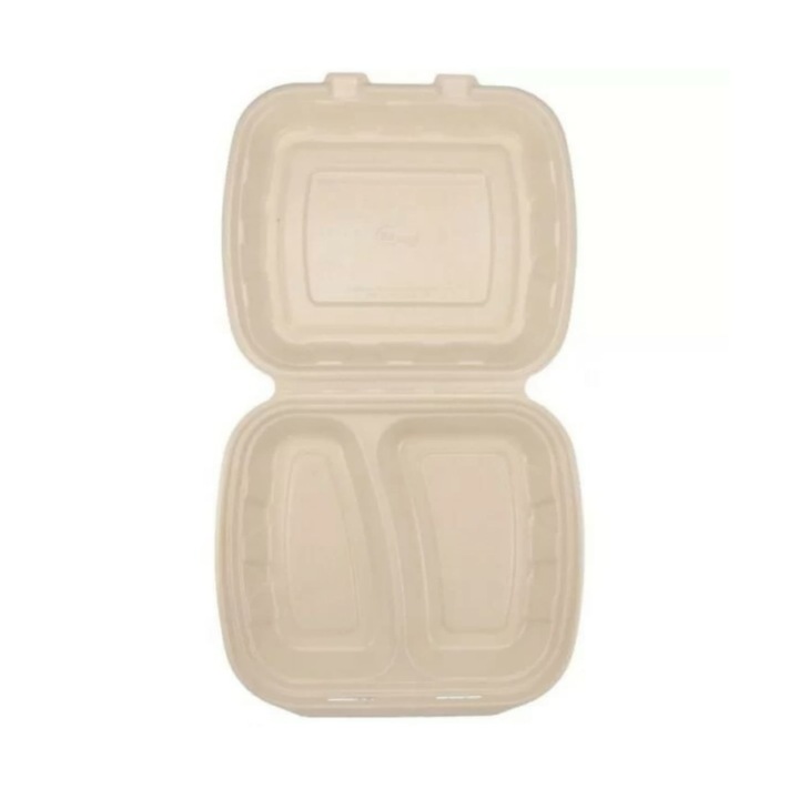 Set caserol biodegradabile cu 2 compartimente mb2, 200 bc, dimensiune 20.5×20.5×6 cm