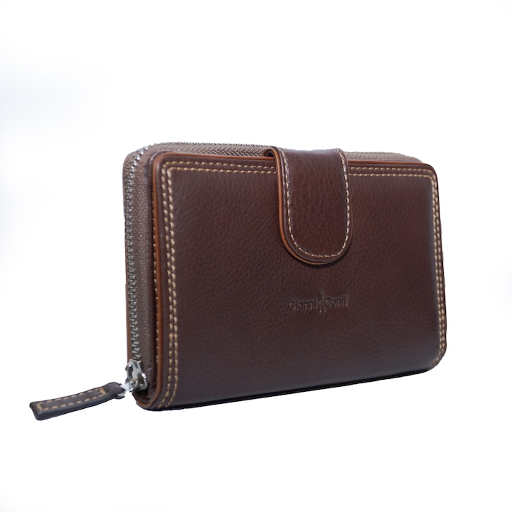 Portofel de dama, Geanni Conti, din piele naturala, seria 305, Maro coniac