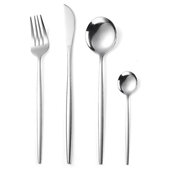 Set tacamuri 24 piese stil portughez, awwaline, argintiu, otel inoxidabil