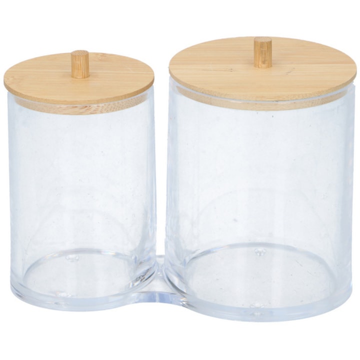 Cutie de depozitare cosmetica Alpina, 15x8,7x12 cm, din plastic cu capac din bambus