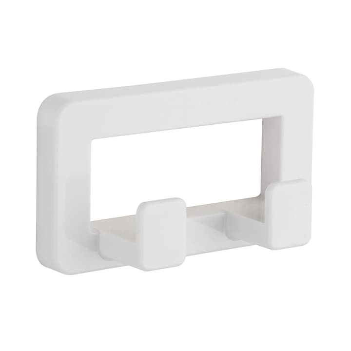 Cuier baie Funky, 2 agatatori, din plastic, fixare prin gaurire, alb lucios