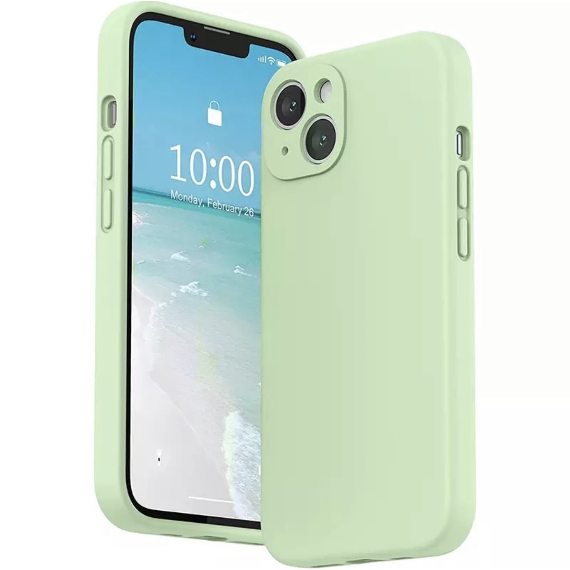 Кейс за телефон, съвместим с iPhone 13, зелен, силиконов, микрофибър ...