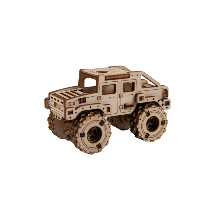 Wooden City Mechanical 3D puzzle, Monster Truck 2, 65 darab, mérete 7,5 cm x 4 cm x 4,6 cm