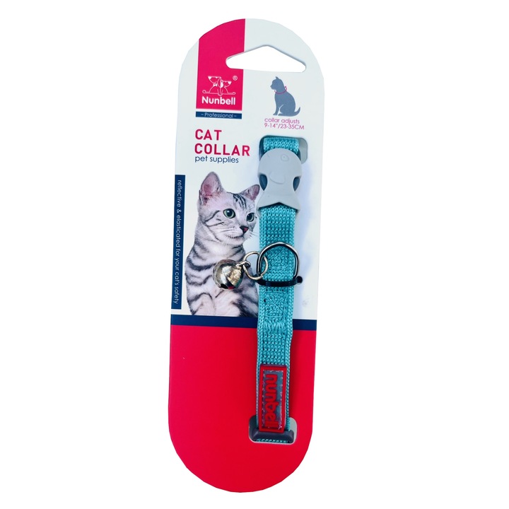 Zgarda pentru pisici Nunbell Professional, marime ajustabila 23-35 cm, Turcoaz