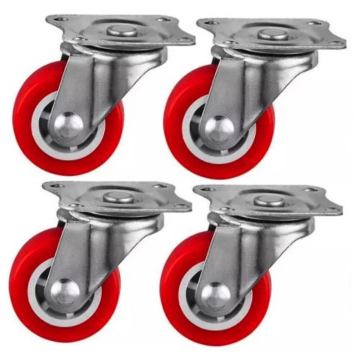Set 4 Roti medii 50mm Pivotante Rosii rotile