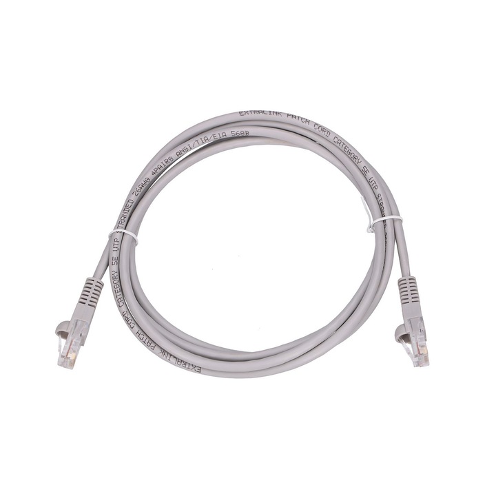 Мрежов кабел Extralink, cat 5e, 2 м, UTP, Сив