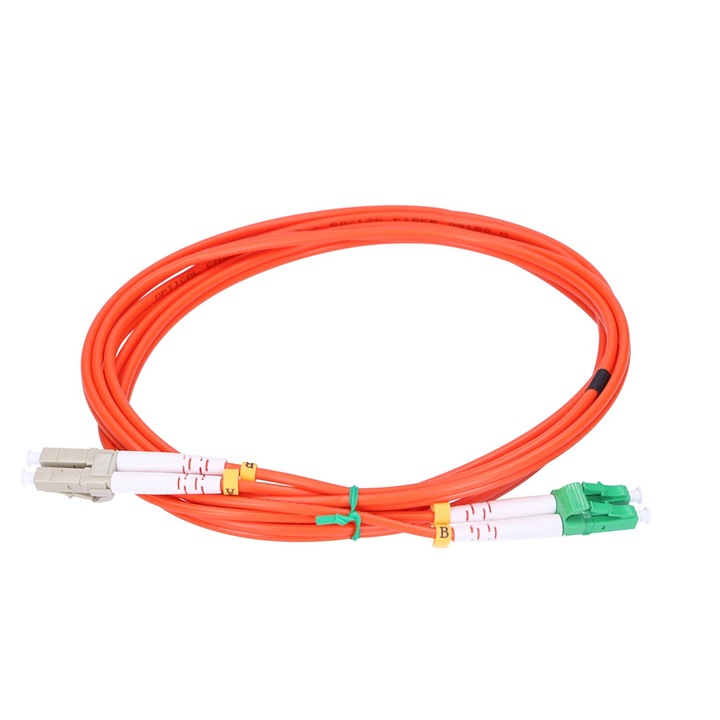 Patchcord fibra optica Extralink LC/UPC – LC/APC multimode OM2, duplex, lungime 2 m, cablu 3 mm, pierderi reduse, conexiune stabila pentru retele de date si telecomunicatii profesionale