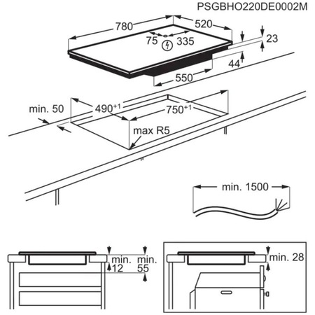 Plita incorporabila Electrolux EIV84550, Inductie, 5 zone de gatire, Control touch, Booster, Conectivitate hota, Timer, Oprire automata, 78 cm, Negru