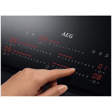 Plita incorporabila AEG IKE85753FB, Inductie, Gatire toata suprafata, Control touch, Booster (5 zone), Conectivitate hota, Timer, Oprire automata, 78 cm, Negru