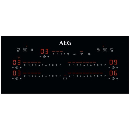 Plita incorporabila AEG CCE84779FB, Inductie, 4 zone de gatit, Hota integrata, Putere absorbrie 630 mc/h, FlexiBridge, Booster, Timer, Negru