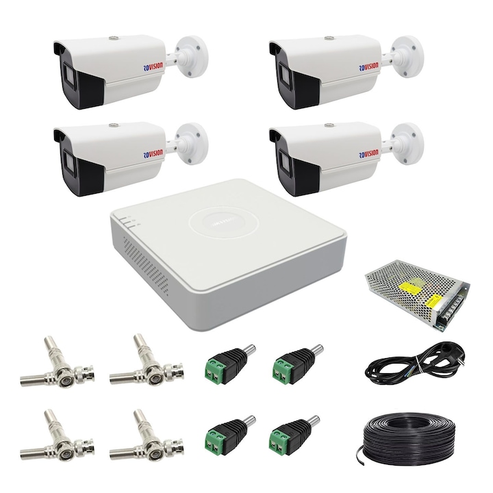 Sistem supraveghere Hikvision interior 2 camere 2MP, 2.8mm, IR 30m, 4 in 1, DVR 4 canale TurboHD