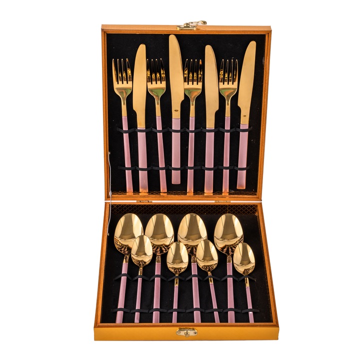 Set 16 tacamuri din inox, TRENDY’S, rose-gold
