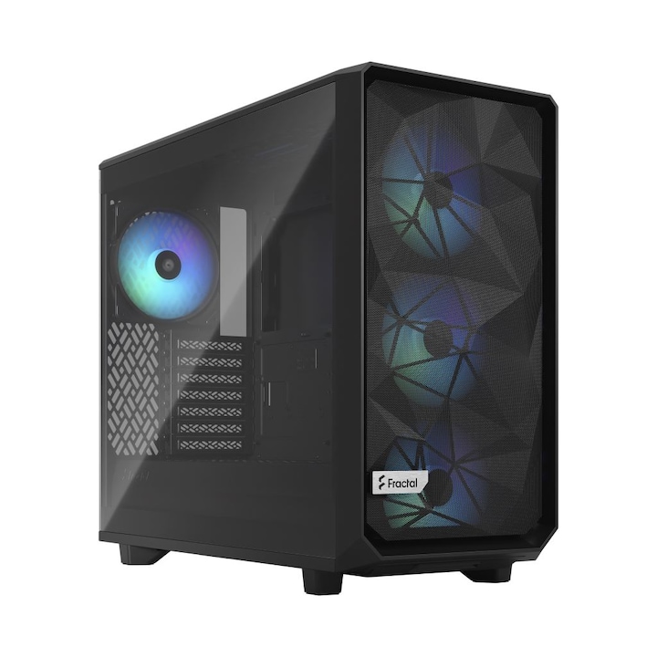 Калъф Fractal Meshify 2 LITE RGB, TG Light Tint, черен
